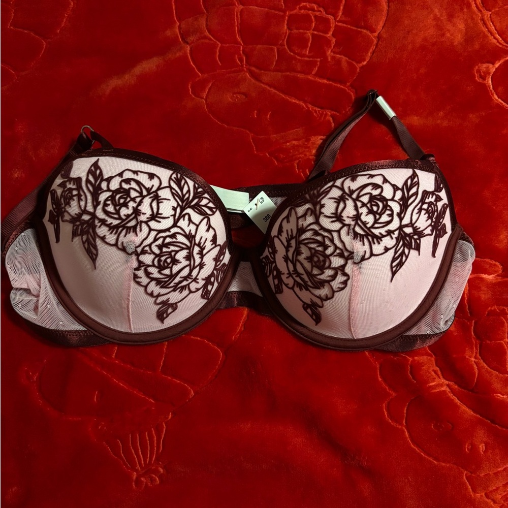 PINK Victoria's Secret Floral Embroidered Bra - Pink and Brown NEW